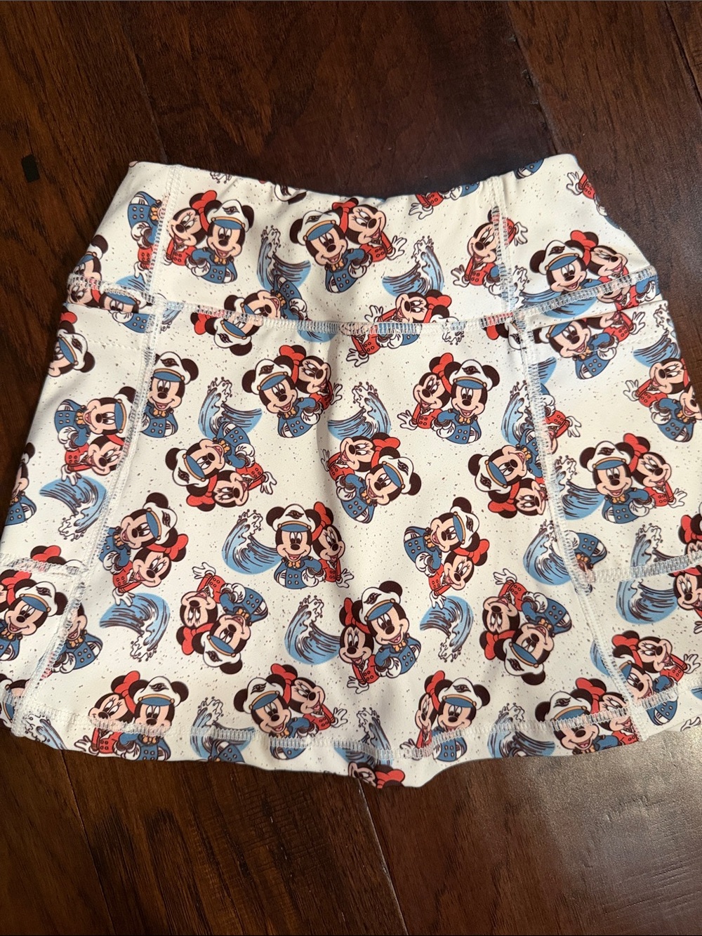 Girls White Cartoon-Print Skort with Red and Blue Accents